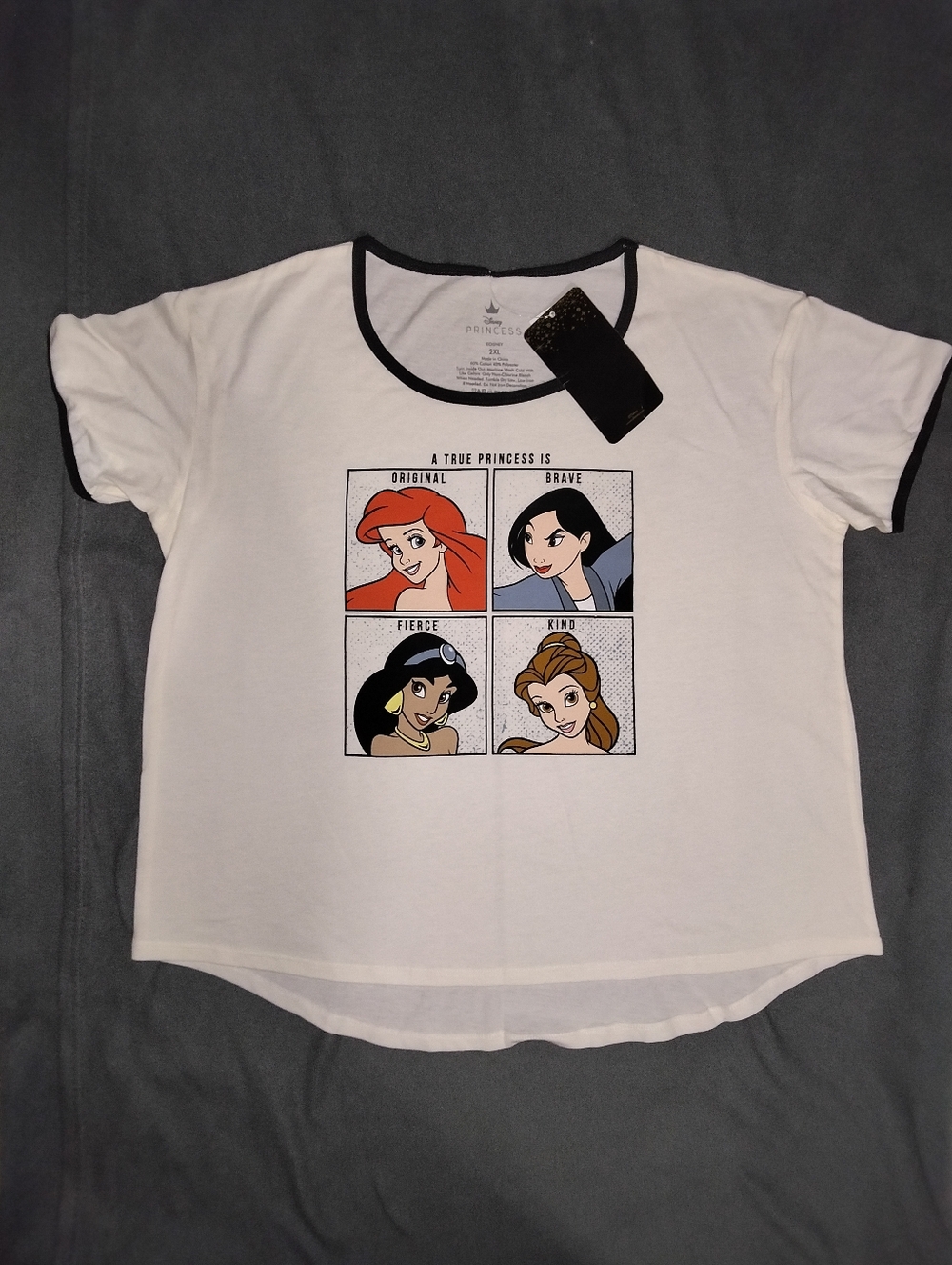 Disney White Ringer Tee with Black Trim and Multicolor Princess Panels